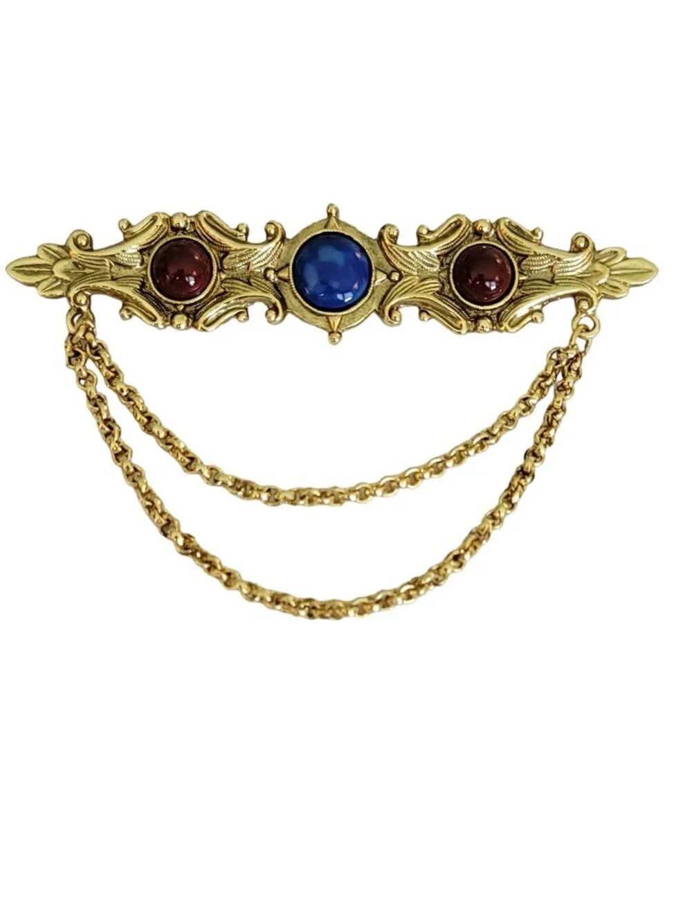 1928 Brand Blue Glass Red Wine Lucite Cab Chatelaine Bar Brooch, K66